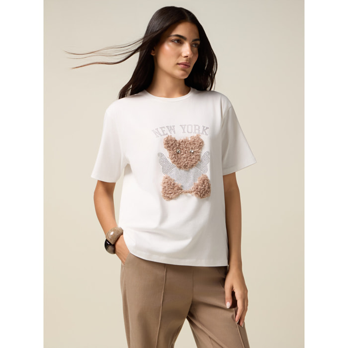 Oltre - Camiseta con estampado y aplicaciones - Blanco