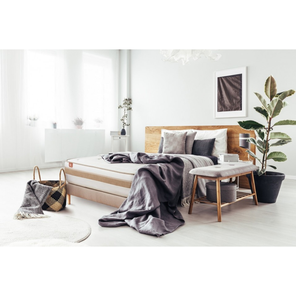 Pack matelas LE RAFFINÉ - Ressorts ensachés + Mémoire de forme BioVisco - Ep. 26 + sommier kit Beige