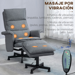 Sillón de Masaje Relax Eléctrico con Reposapiés Sillón Masaje Tapizado en Lino con Mando a Distancia y 8 Zonas de Masaje Carga 120 kg 78x81x99 cm Gris