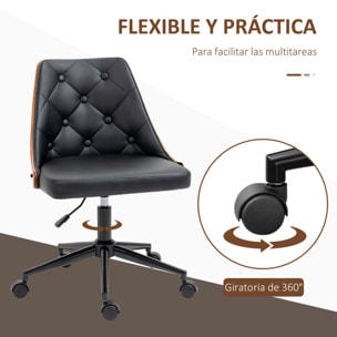 Silla de Oficina Giratoria Silla de Escritorio Ergonómica Tapizadas en Cuero PU con Altura Ajustable Función de Basculante para Salón Dormitorio Oficina 54x54,5x76-86 cm Negro