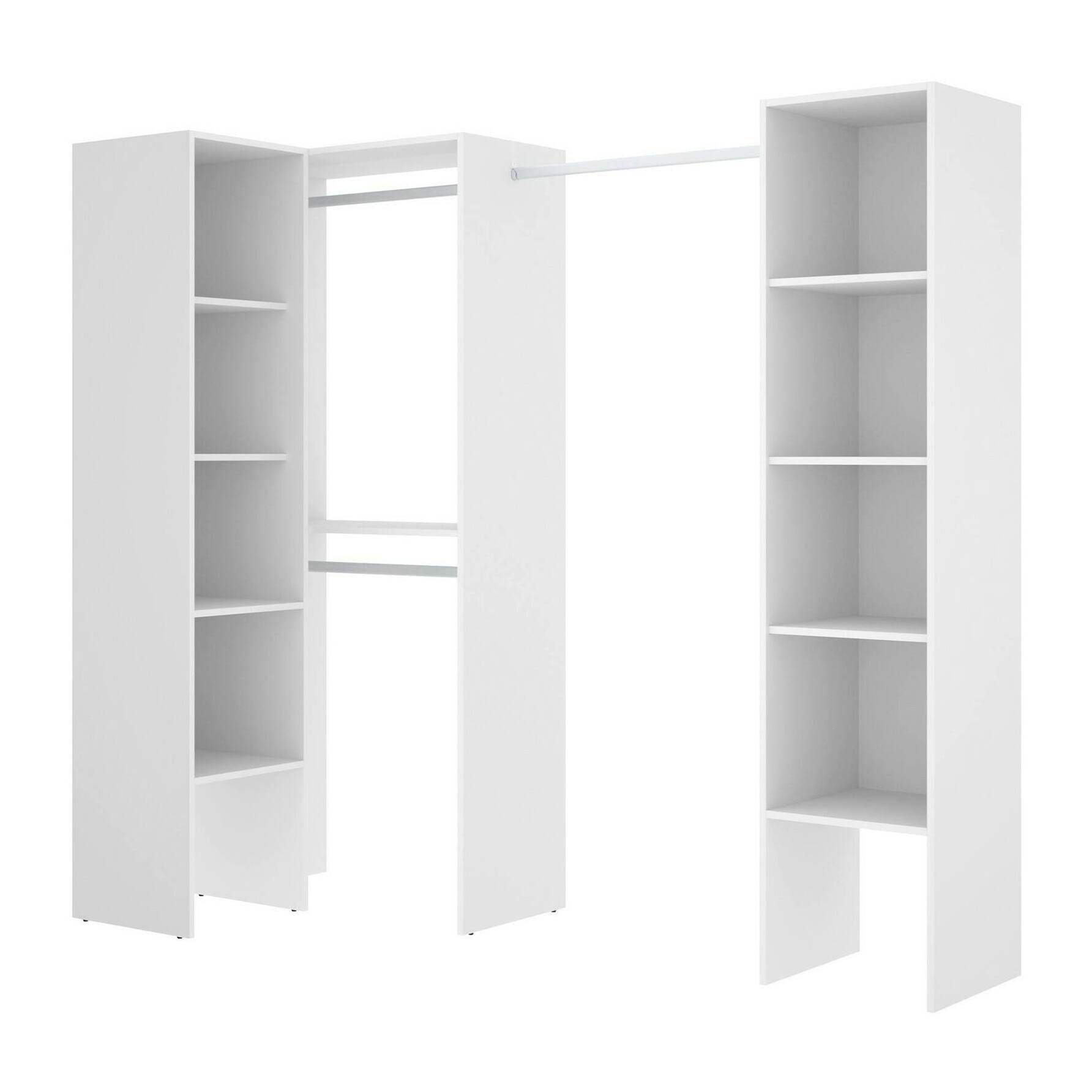 Guardaroba Plose, Struttura per cabina armadio angolare, Mobile appendiabiti aperto ad angolo, 226x79h186 cm, Bianco