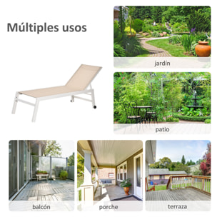 Tumbona para Exterior con Ruedas Chaise Longue de Terraza Respaldo Regulable