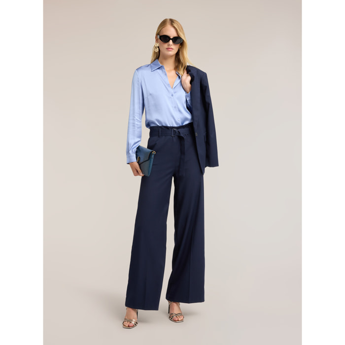 Motivi - Pantalones palazzo en cady con cinturón - Azul