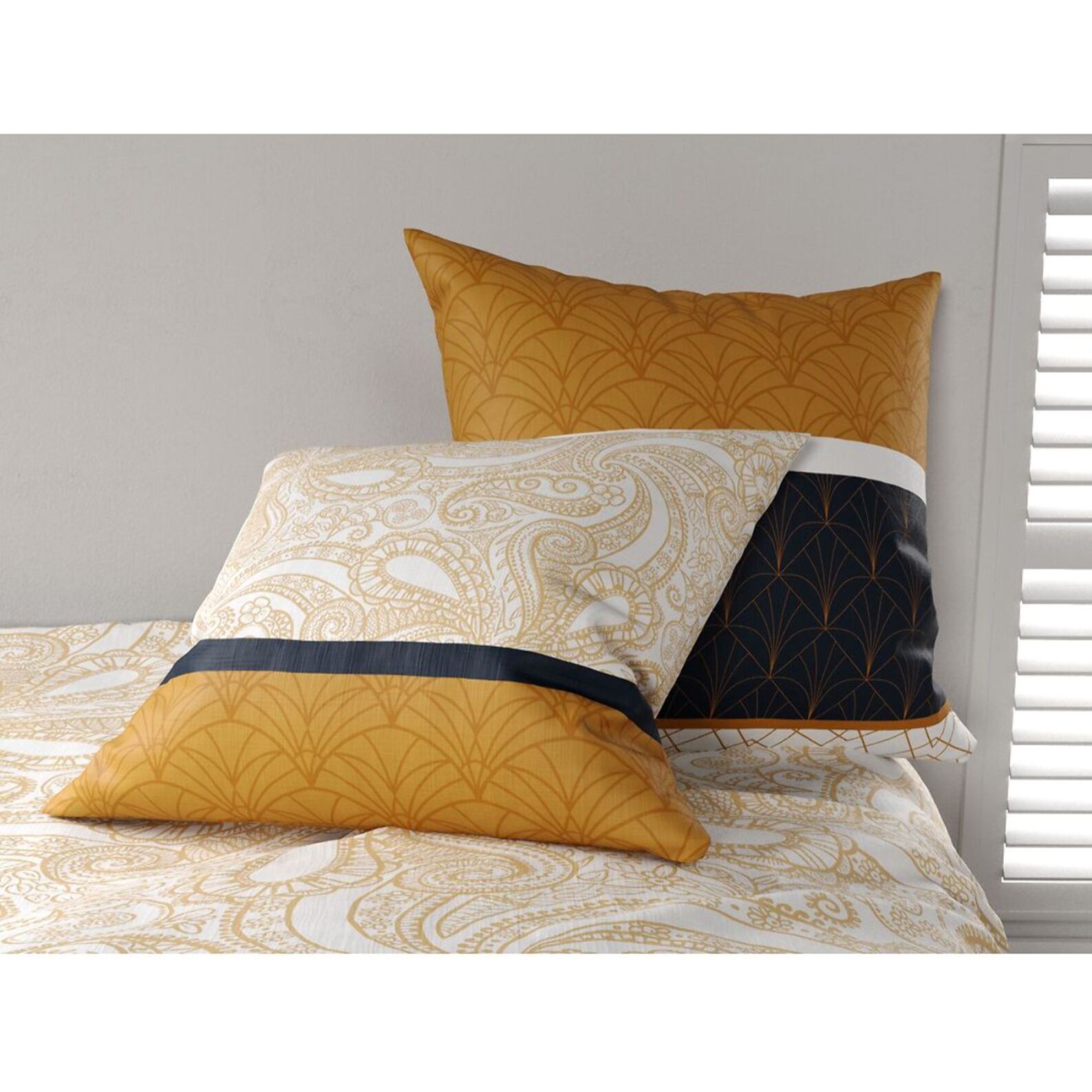 Parure housse de couette coton ocre