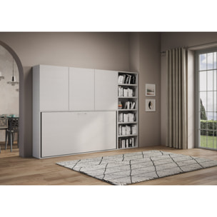 Armoire lit escamotable horizontal 1 couchage 85 Kando avec matelas composition G Frêne Blanc