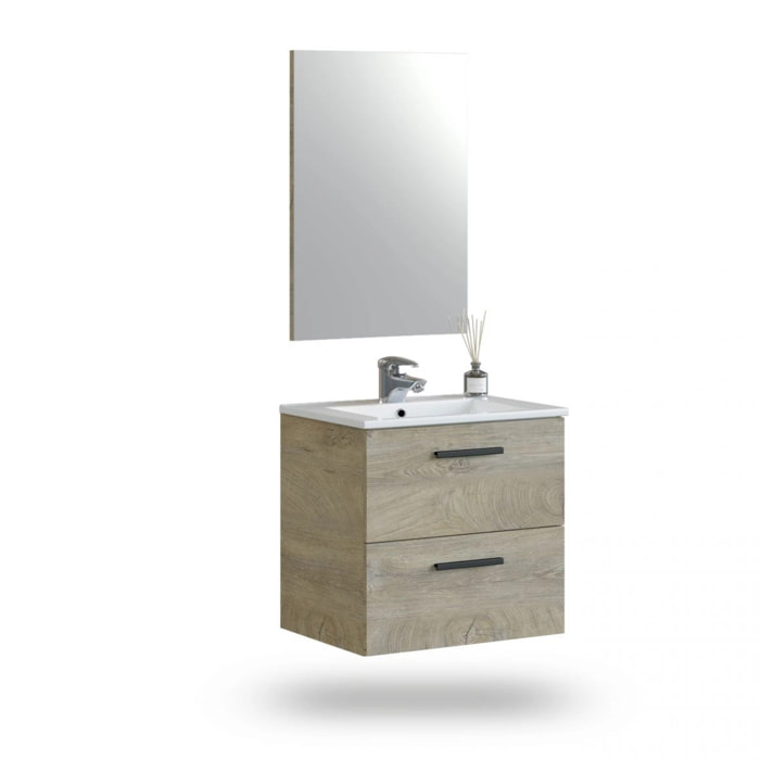 Mueble de baño con espejo Sense 2 cajones 60 Roble Alaska