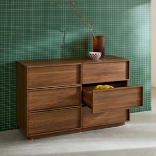 Commode de rangement effet bois 6 tiroirs noyer L 120 x P 43 x H 75cm - Kuba