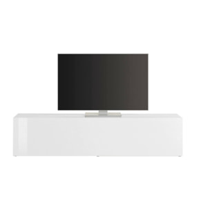 Mobile da soggiorno Porta TV, Made in Italy, Supporto per TV da salotto a 1 anta a ribalta, cm 180x30h40, colore Bianco lucido