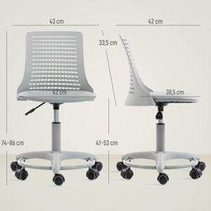 Silla de Escritorio sin Brazos, Silla de Oficina Giratoria, con Respaldo Hueco, Asiento Acolchado de Espuma de Alta Resiliencia, Altura Ajustable, Gris