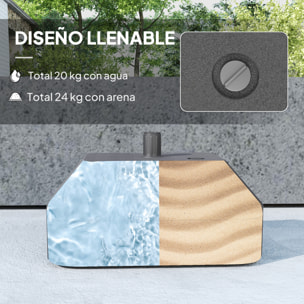 Base para Sombrilla Soporte para Parasol Pie para Sombrilla Rellenable con Agua 20L o Arena 24kg para Jardín Terraza Negro