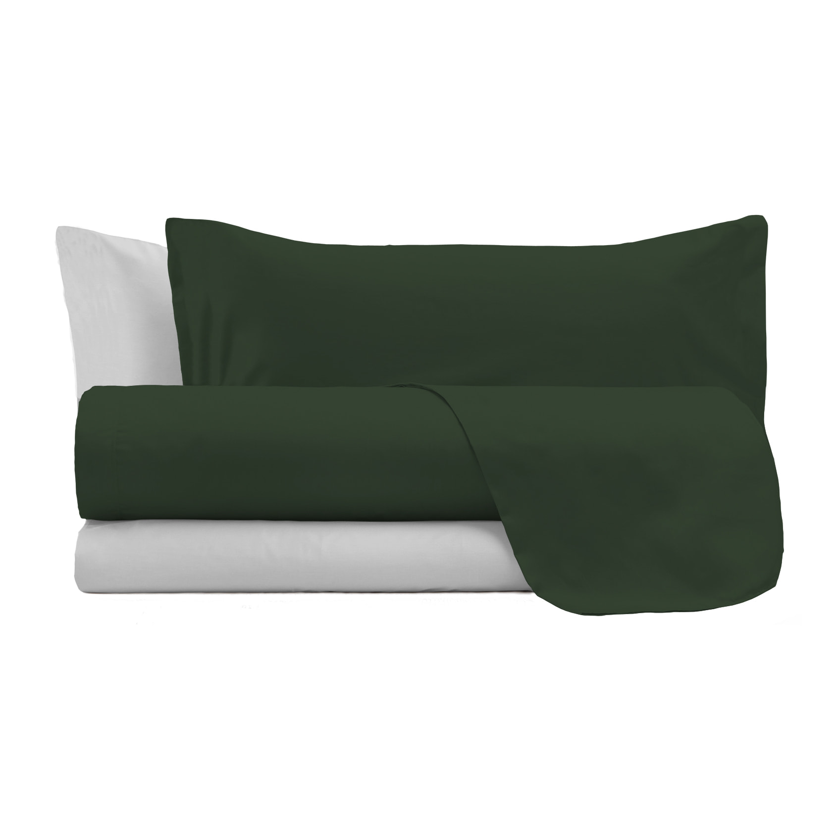 COMPLETO LETTO NATURAL COLOR, 100% Cotone, Made in Italy - VERDE OLIVA/GRIGIO CHIARO