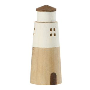 J-Line Phare décoratif - bois - naturel/blanc - small