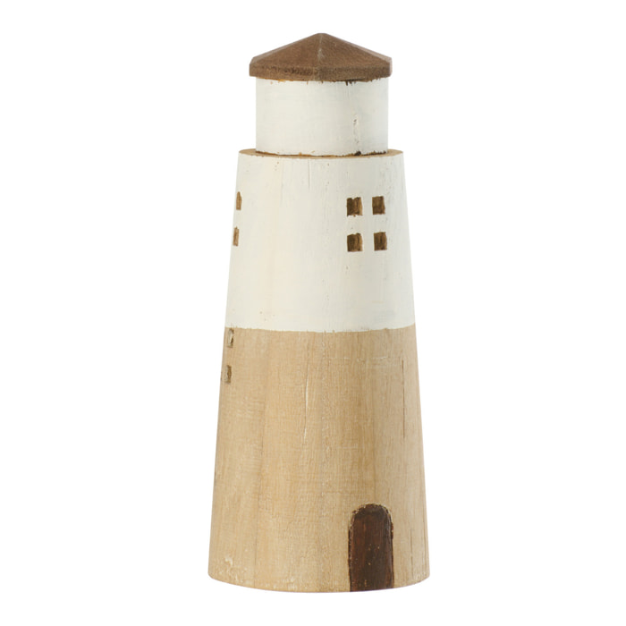 J-Line Phare décoratif - bois - naturel/blanc - small