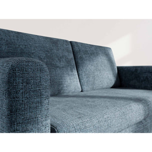 Marilia - Canapé 2 places convertible déplimousse en velours texturé - Bleu
