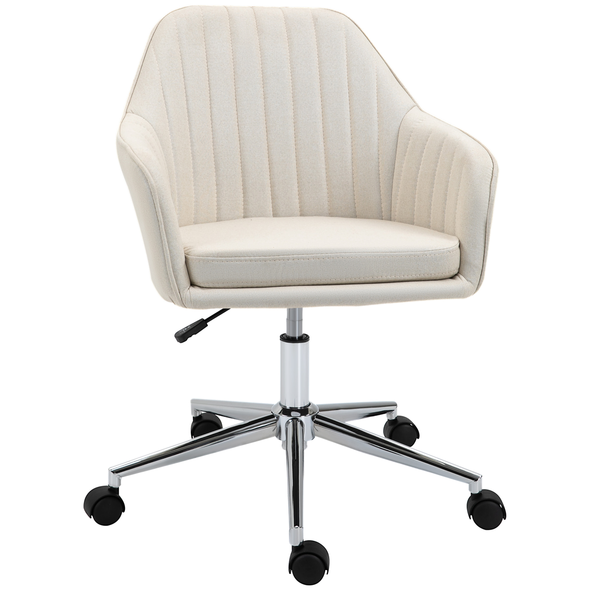 Silla de Oficina Silla de Escritorio Giratoria Tapizado en Lino con Altura Ajustable y Reposabrazos para Estudio Dormitorio Tocador Carga 120 kg Beige