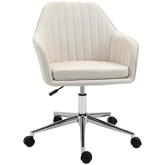 Silla de Oficina Silla de Escritorio Giratoria Tapizado en Lino con Altura Ajustable y Reposabrazos para Estudio Dormitorio Tocador Carga 120 kg Beige