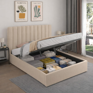 Lit avec coffre de rangement 140x190cm velours beige LEANA