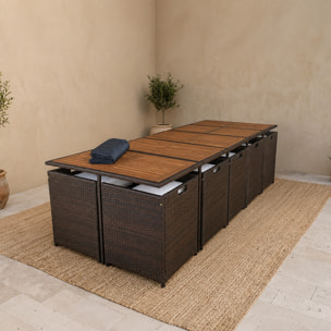 Salon de jardin 14 pl en acacia et résine marron + housse CASCO