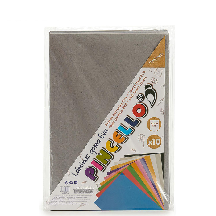 Set di 10 fogli in gomma eva 20x30 cm.