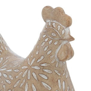 Poule déco Linda H.10,5cm résine beige