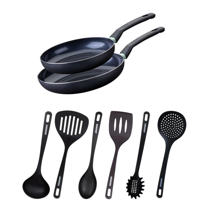 Ensemble de 2 poêles de 24 et 28 cm et 6 ustensiles Fackelmann Brandao