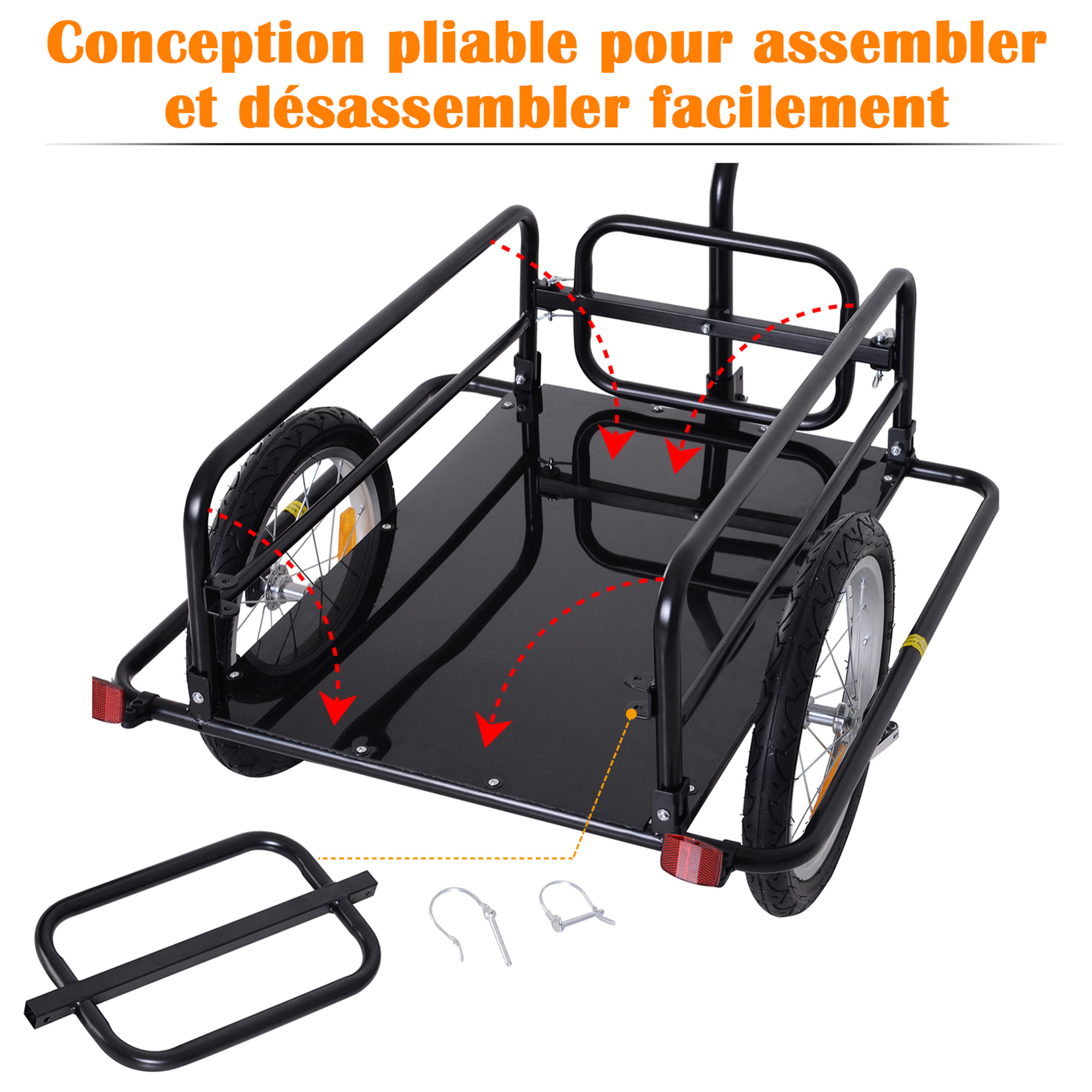 Remorque vélo remorque de transport pour vélo 155L x 71,5l x 77H cm barre d'attelage universelle pliable acier noir