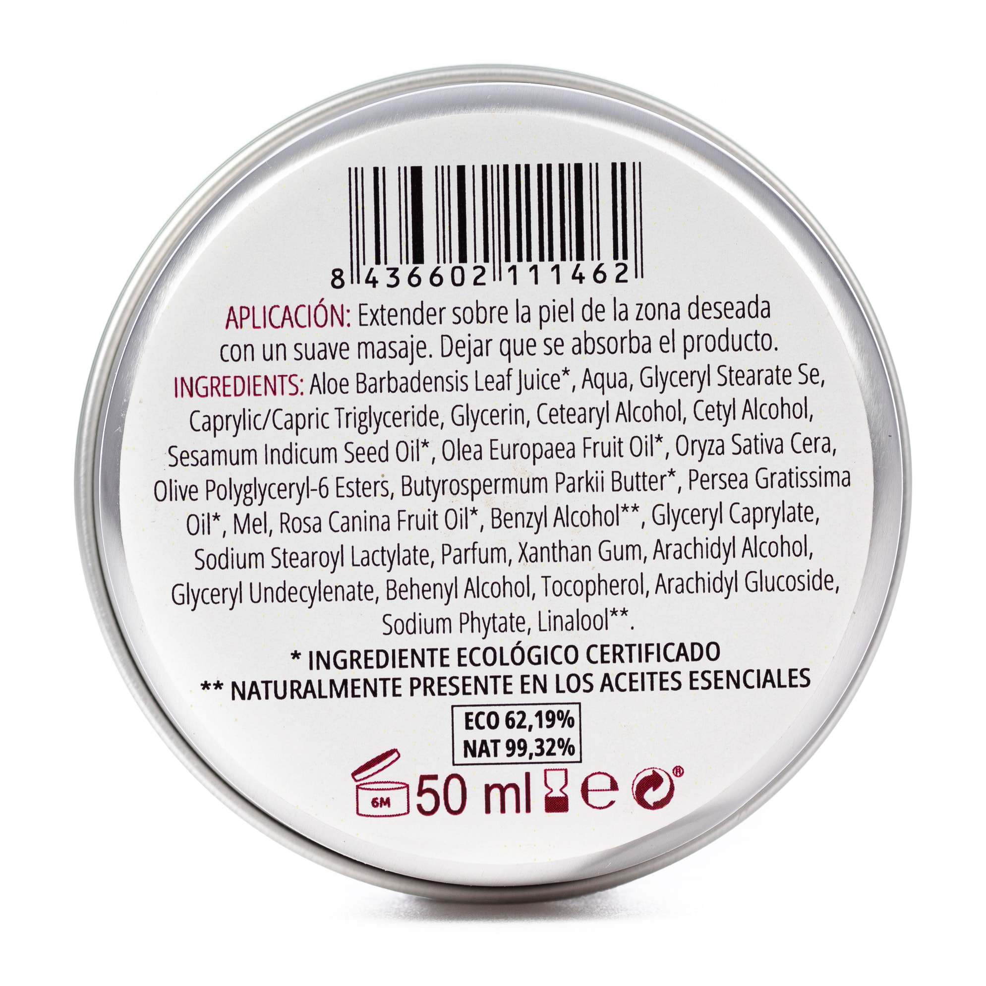 Crema hidratante de miel, aguacate, karité natural y rosa mosqueta, 50 gr.