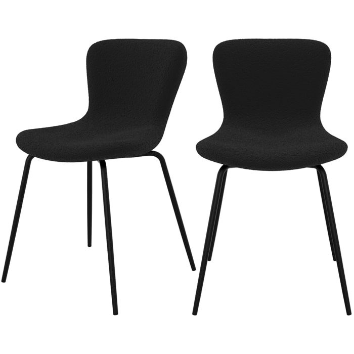 Lot de 2 chaises effet laine bouclette noire et pieds en métal - Koko
