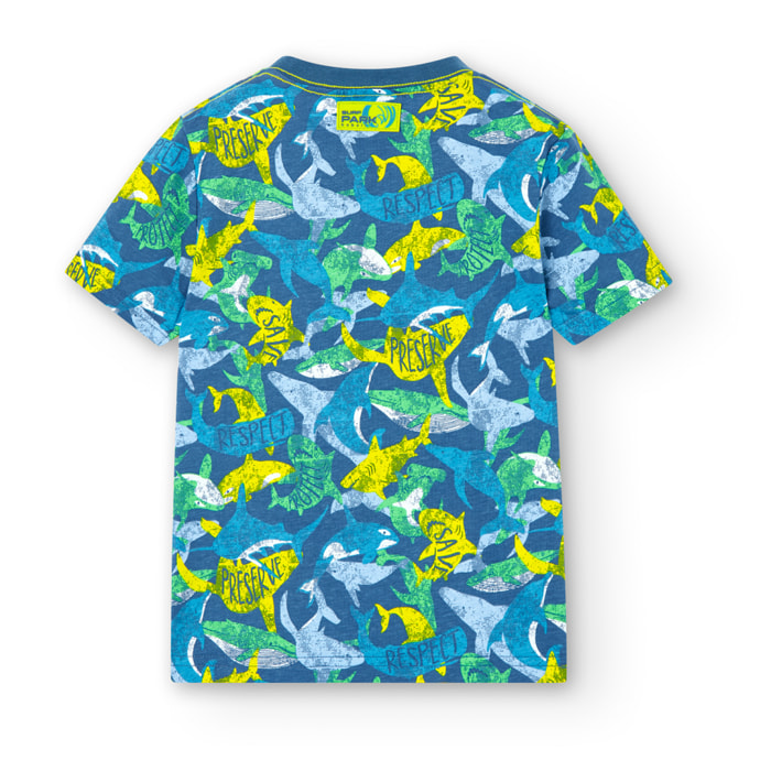 Camiseta estampada niño, algodón, mangas cortas, azul Ã­ndigo