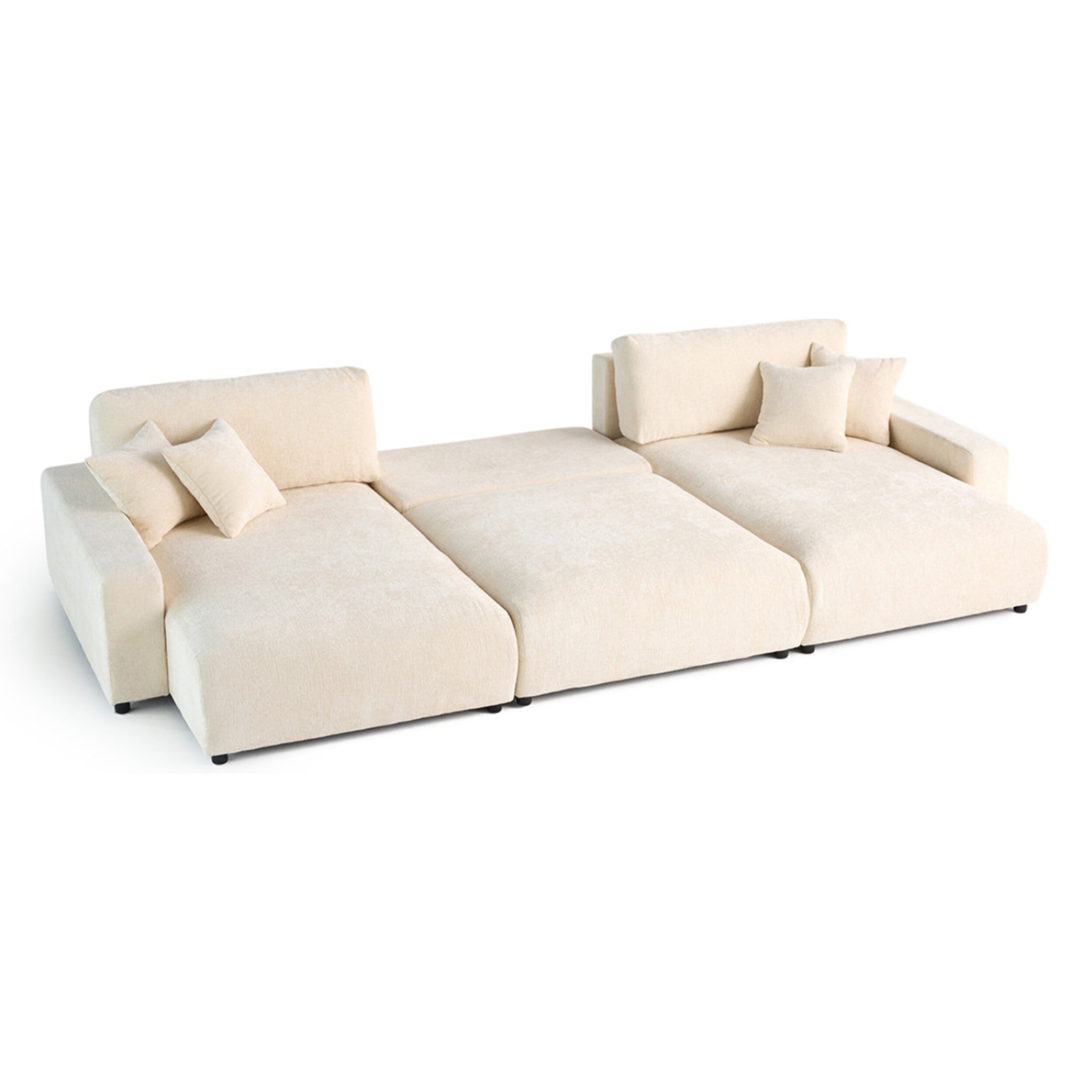 Pivoine - canapé panoramique en U - 7 places - convertible avec coffre - en velours texturé - Beige
