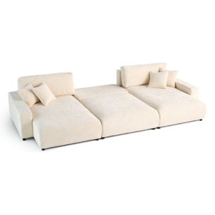 Pivoine - canapé panoramique en U - 7 places - convertible avec coffre - en velours texturé - Beige