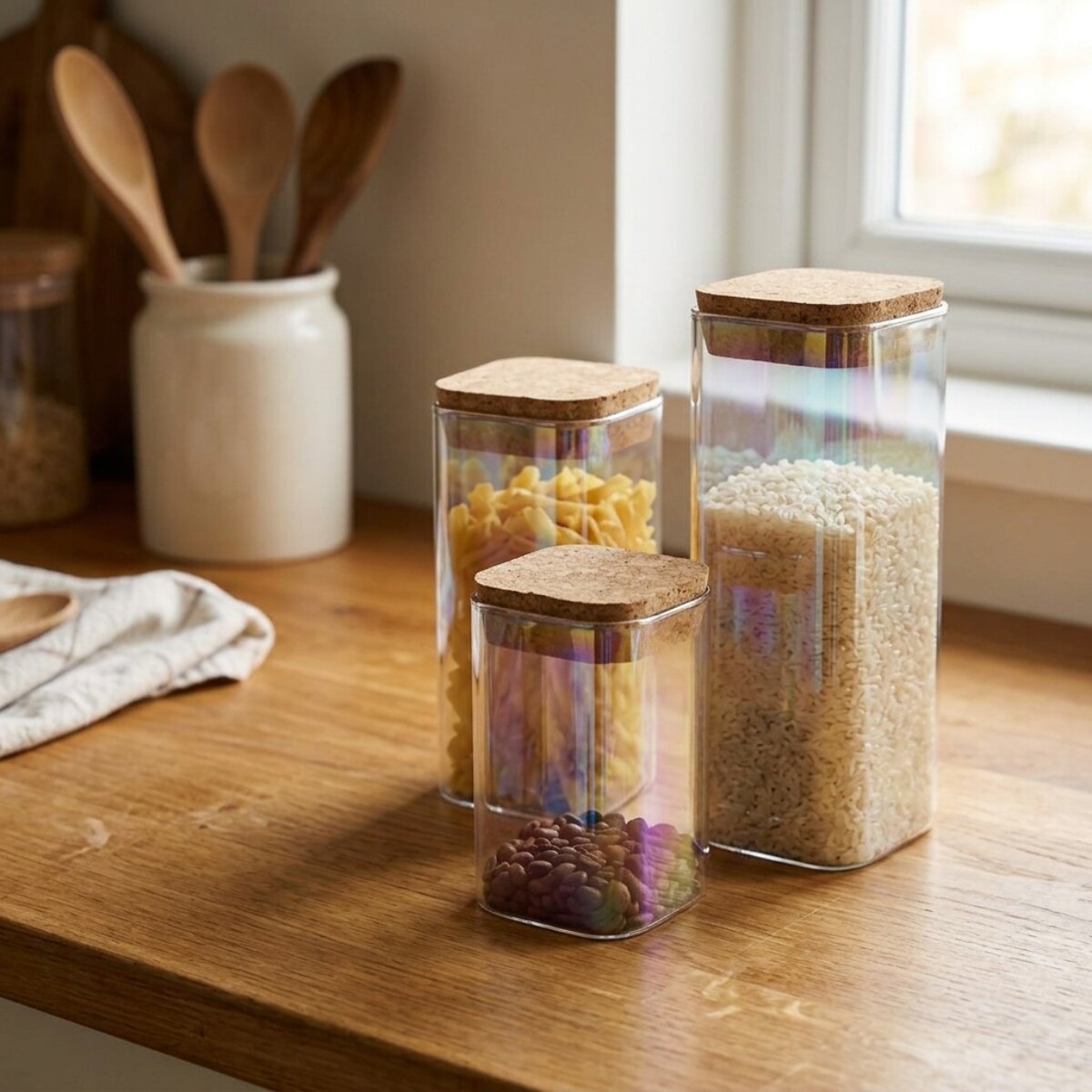 Set de 3 boîtes de conservation en verre avec couvercle 280 ml + 330 ml + 450 ml Tasty Green