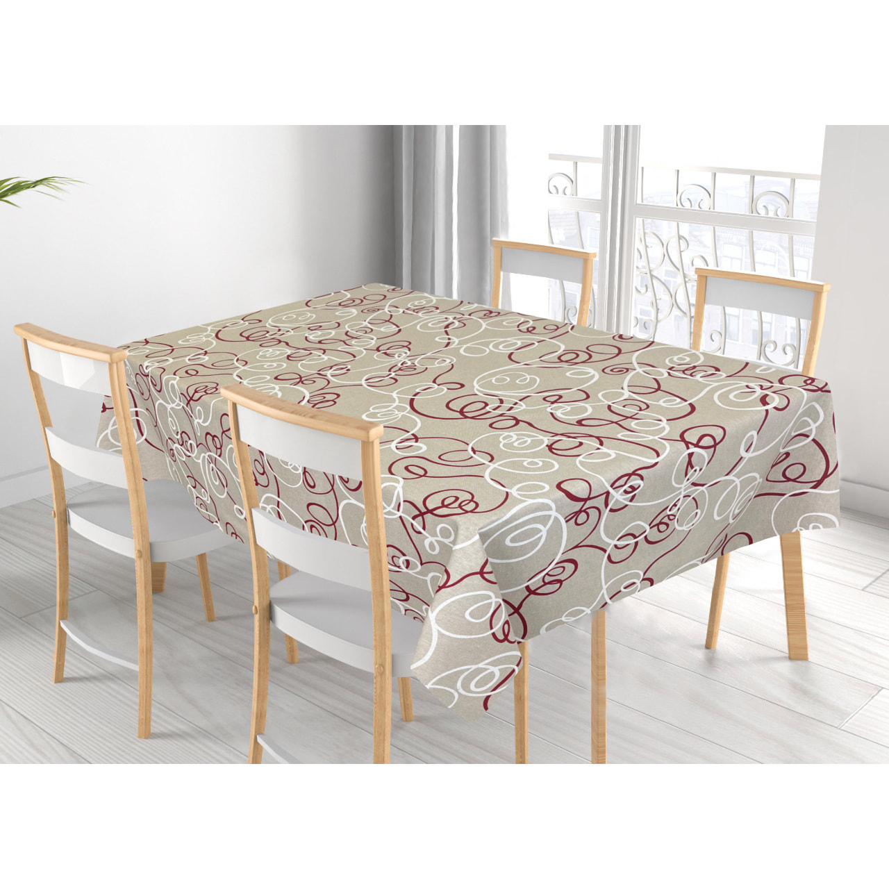 Tovaglia Cucina Resinata Idroleppelente Antimacchia Disegno Penelope Bordeaux 140x140