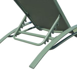 Lot de 2 transats GALAPAGOS en textilène vert sauge - aluminium vert sauge