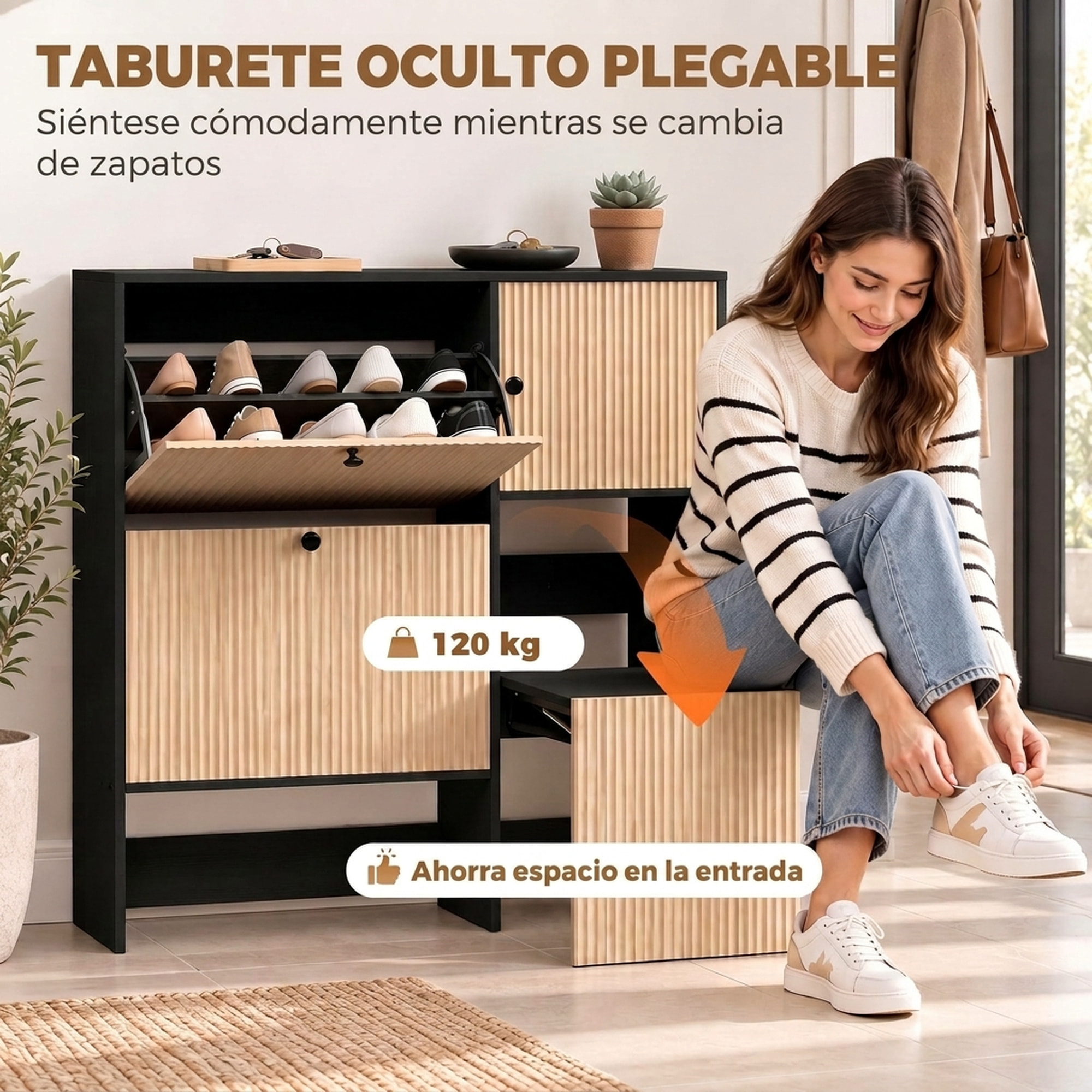 HOMCOM Zapatero Estrecho con 2 Cajones Abatibles, Armario, Taburete Oculto, Mueble Zapatero Moderno con Estantes Ajustables, para 8-10 Pares de Zapatos, para Pasillos, Entradas, 100x23,8x100 cm, Roble