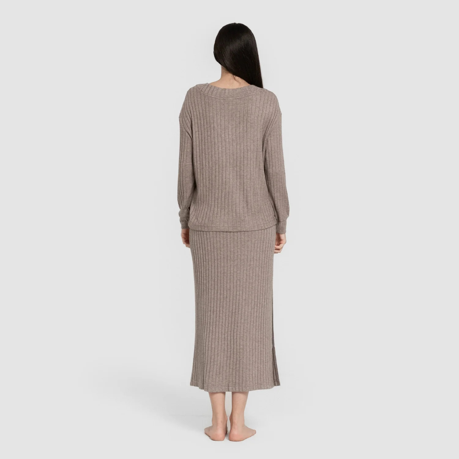 Falda midi polyamide canalé mujer