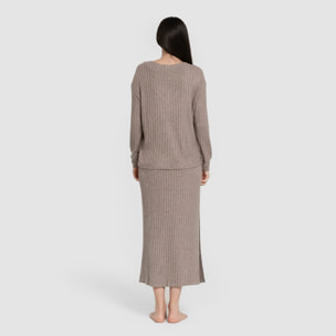 Falda midi polyamide canalé mujer
