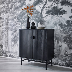Buffet effet bois à rainures noires. buffet haut. vaisselier. deux portes et une étagère BAZALT 80cm