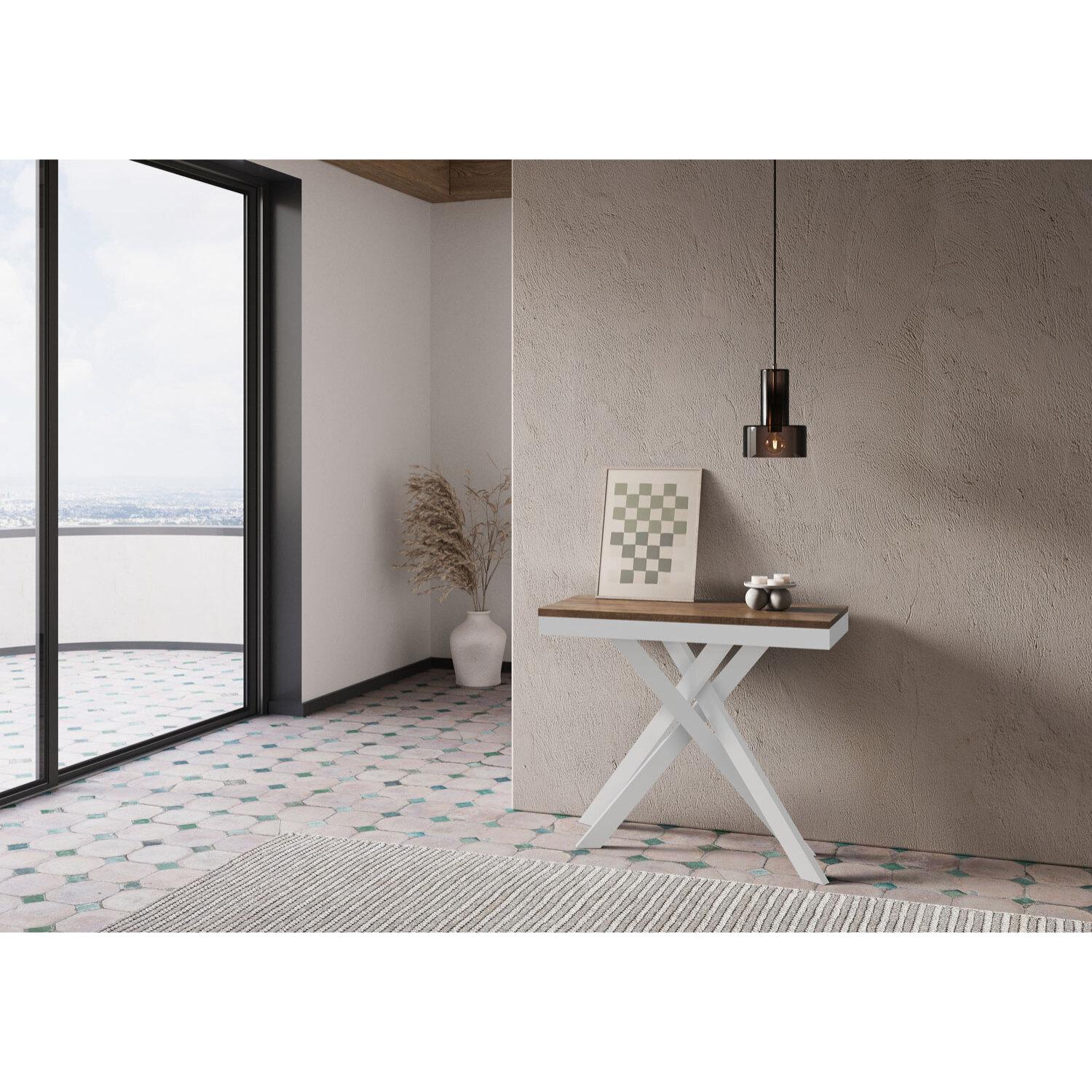 Consola extensible 90x40/196 cm Krack Small Evolution nogal estructura blanca