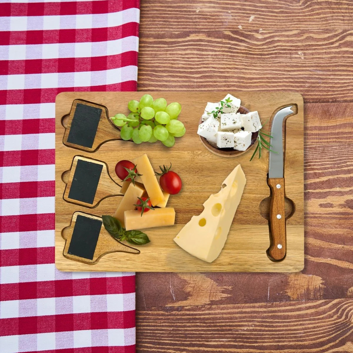 Plateau de fromages avec ardoises et couteau à fromage 32 x 23 cm Fackelmann