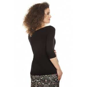 Mamatayoe Top Aversa Para Mujer, Manga Tres Cuartos, Escote Barco, Negro