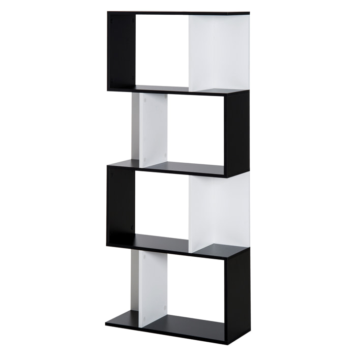 Bibliothèque étagère meuble de rangement design contemporain en S 4 étagères 60L x 24l x 148H cm noir blanc