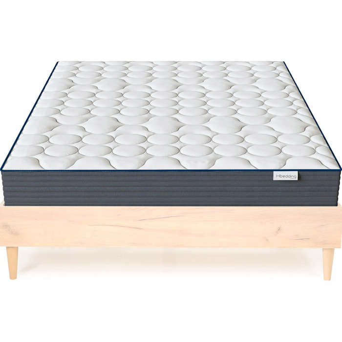 Ensemble lit effet chêne + Matelas à mémoire de forme 22cm - PACO & MEMO HR
