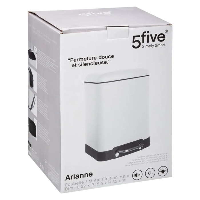 Poubelle à pédale métal 6L "Ariane" blanc