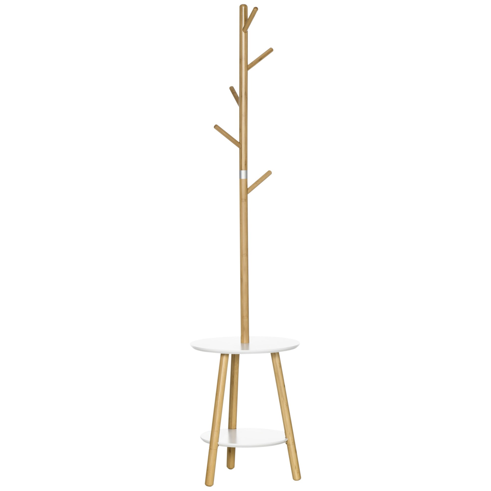 Porte-manteau design scandinave branches 5 patères 2 étagères MDF blanc bois bambou verni