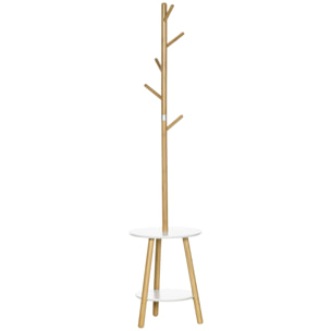 Porte-manteau design scandinave branches 5 patères 2 étagères MDF blanc bois bambou verni