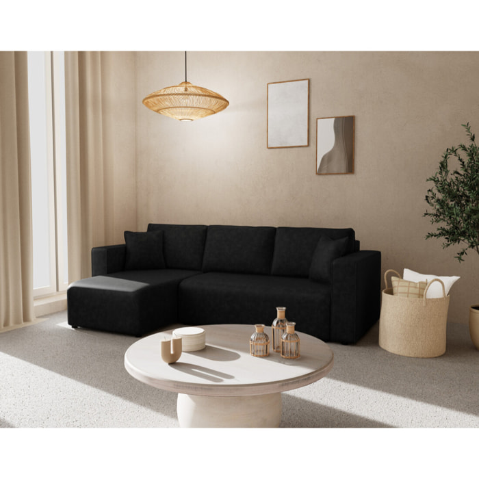 Topaze - canapé d'angle réversible 4 places convertible avec coffre en simili - Noir