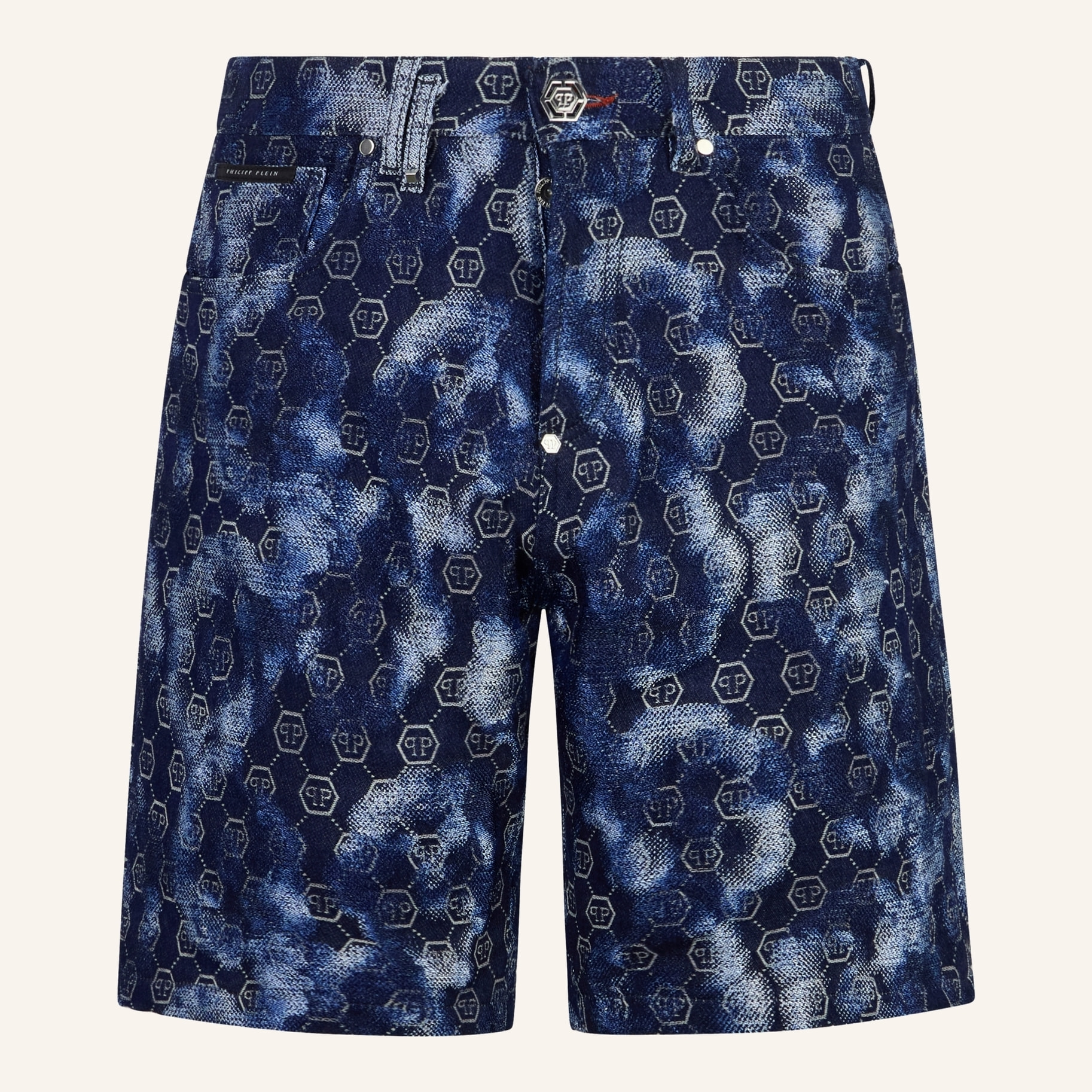 PHILIPP PLEIN Denim Shorts Jacquard Monogram