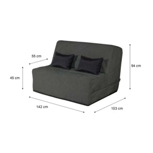 Banquette convertible Nea, matelas Simmons, 140 x 190 cm, 2 coussins offerts, Tambre perle