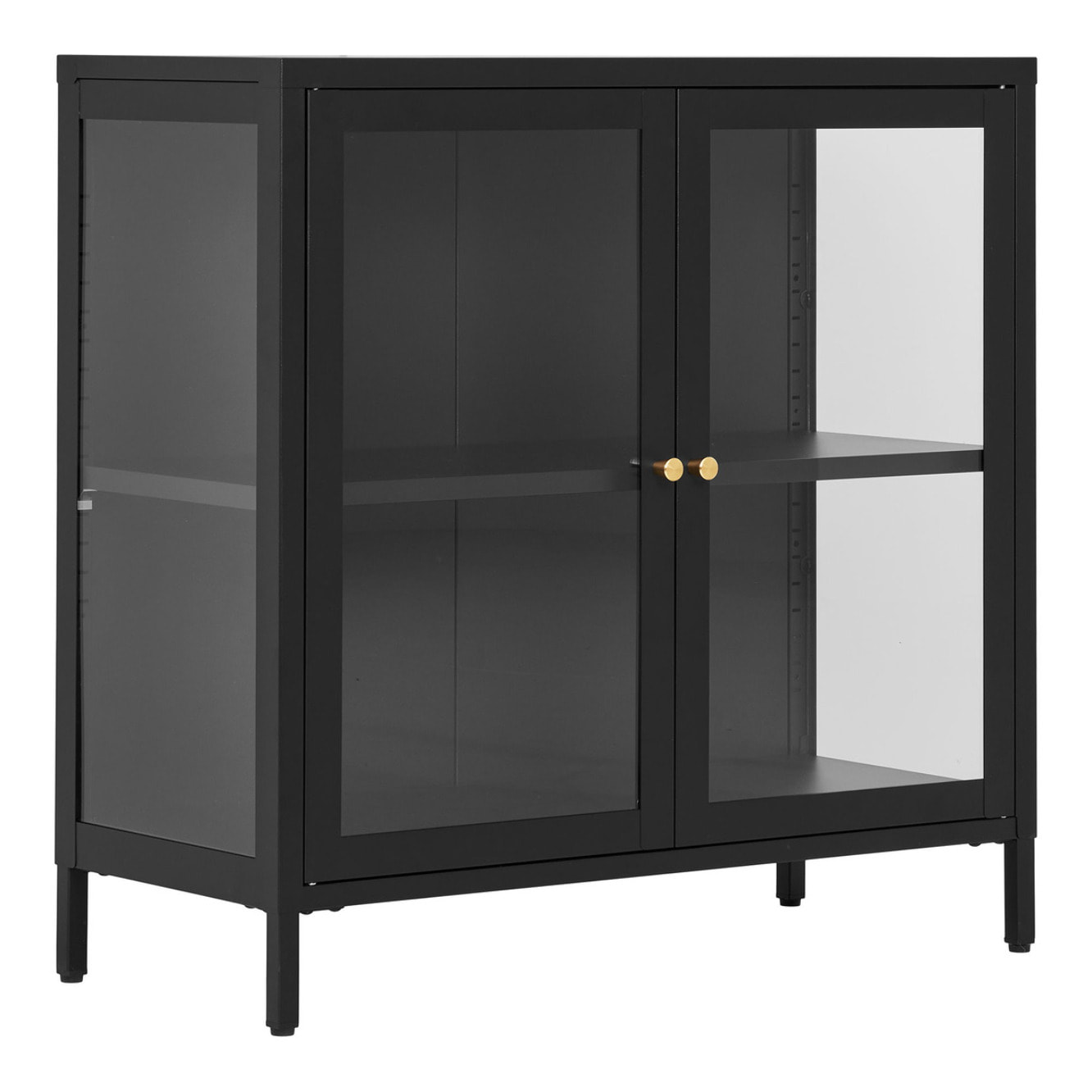 Credenza Dalby con 2 ante in vetro, acciaio nero 80×35×80 cm